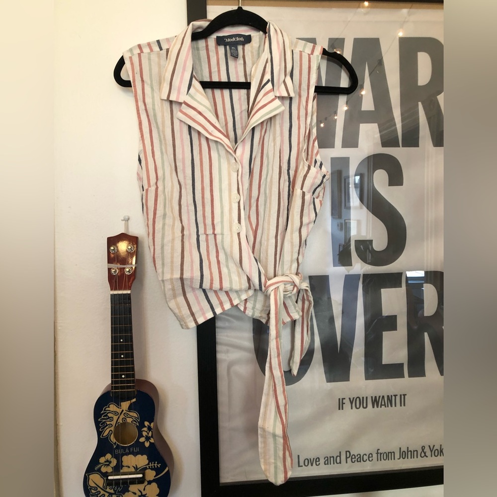 Vertical Stripe ModCloth Tie Button Up Top